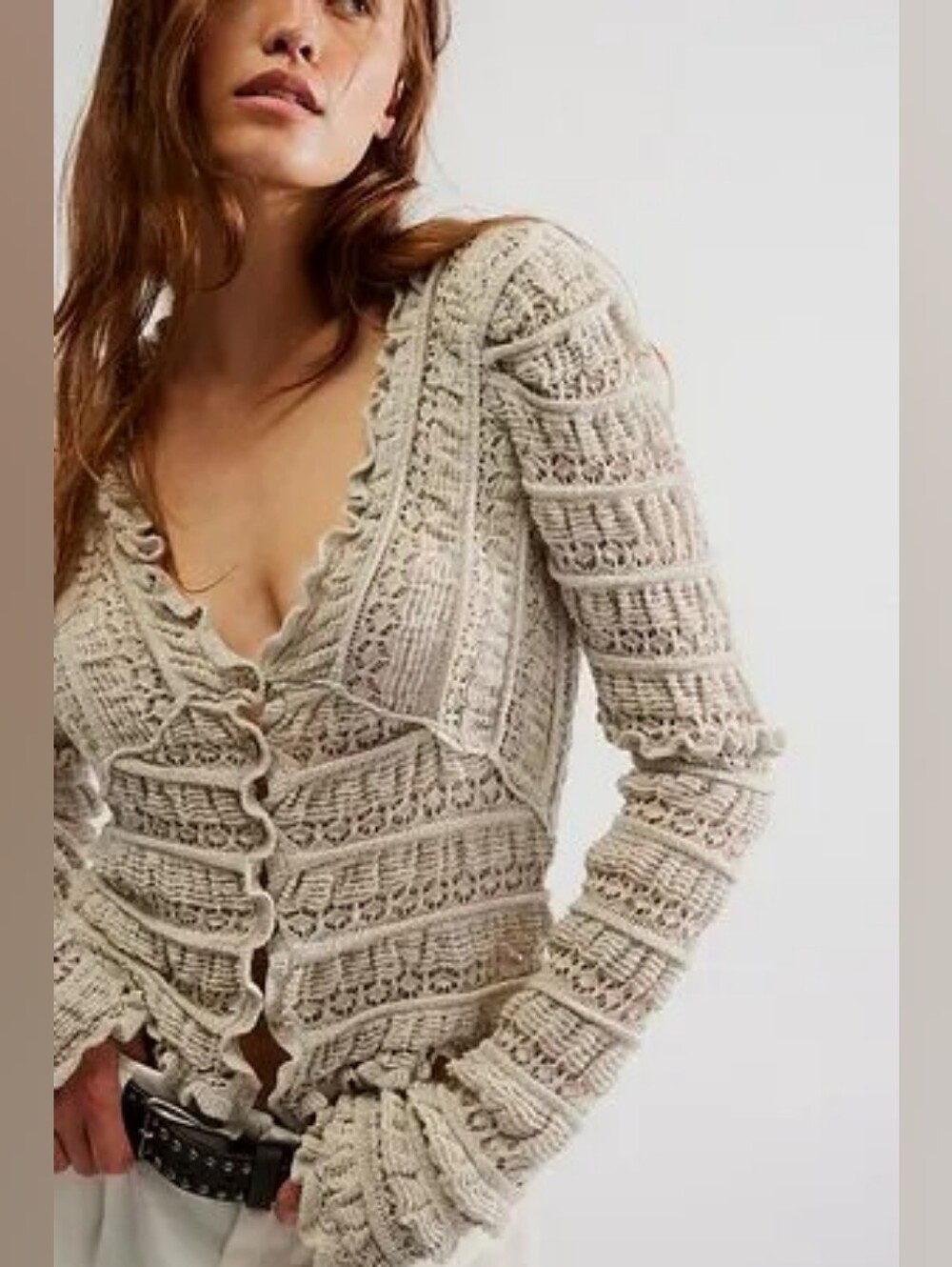 Free People Wild Roses Cardi Cropped Cardigan Sweater Lightweight Grey XS